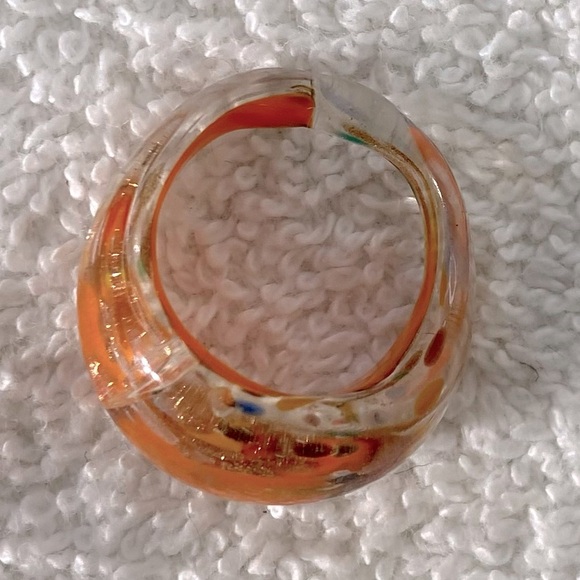 Vintage Art Glass Handmade Orange Black Gold Band Ring - Picture 9 of 14